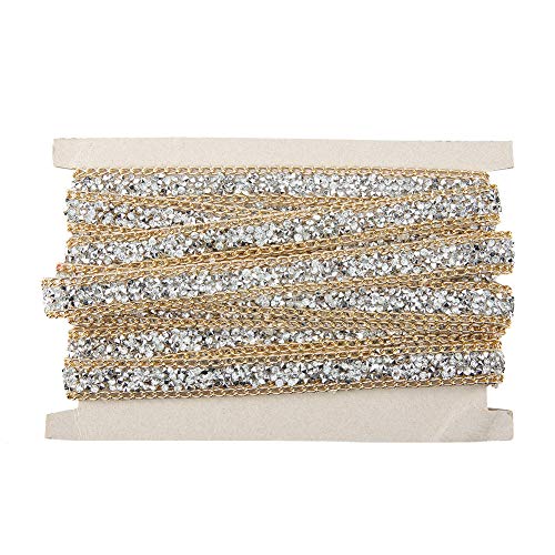 Strassband, 5 Yard 15mm Gold Edge Silber Diamant Wrap Roll Bling Strassband Dekoration für Hochzeitsfeier BlumenarrangementsStrasssteine von ViaGasaFamido