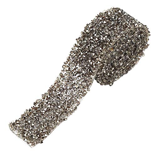 ViaGasaFamido Diamond Ribbon Roll, 1 Yard 30mm Diamond Mesh Wickelrolle Sparkle Crystal Strassband Dekoration für Ballkleider Gürtel Applique Haarspange Kragen Hochzeitsfeier(Grau) von ViaGasaFamido