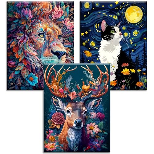 3 Stück Malen nach Zahlen Erwachsene-Tiere Malen nach Zahlen für Erwachsene, Hirsche Katze Löwe Paint by Numbers, DIY Tiere Ölgemälde Leinwand für Home Dekor 30x40 cm 3 Stück Malen nach Zahlen Erwachsene-Tiere Malen nach Zahlen für Erwachsene, Hirsche Katze Löwe Paint by Numbers, DIY Tiere Ölgemälde Leinwand für Home Dekor 30x40 cm von Viart