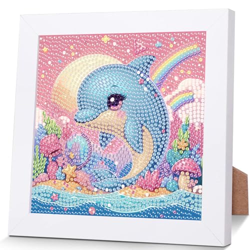 Delphin Diamond Painting Kinder mit Rahmen,Diamant Painting Bilder Kinder Delphin,Tier Diamond Painting Kinder ab 4 6 8 10 12 Jahren(15x15cm) von Viart