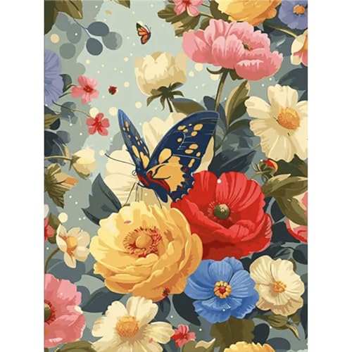 Diamond Painting Blume-5D Diamond Painting Erwachsene Blume,Blumen Diamond Painting Bilder für Home Wand Dekor(Schmetterlinge,30x40cm) von Viart