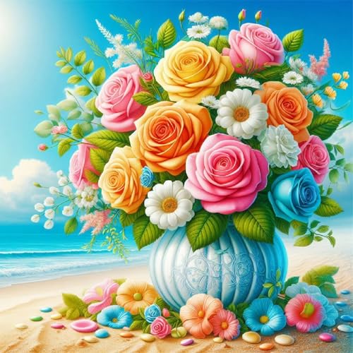 Diamond Painting Erwachsene Strand Blume-Diamant Painting Bilder Erwachsene Strand Blume,5D Diamond Painting Bilder Vegetativ Für Haus Dekoration(30x30cm) von Viart