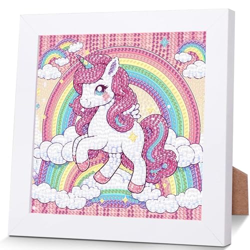 Einhorn Diamond Painting Kinder mit Rahmen,Diamant Painting Bilder Kinder Einhorn,Tier Diamond Painting Kinder ab 4 6 8 10 12 Jahren(15x15cm) von Viart