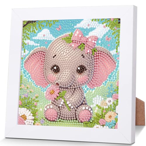 Elefant Diamond Painting Kinder mit Rahmen,Diamant Painting Bilder Kinder Elefant,Tier Diamond Painting Kinder ab 4 6 8 10 12 Jahren(15x15cm) von Viart