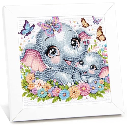 Elefant Diamond Painting kinder mit Rahmen,Elefant 5D Diamond Art Anfänger Bilder Kinder,Diamant Painting Home Decor Geschenk für Kinder ab 6 Jahren(15x15cm) von Viart