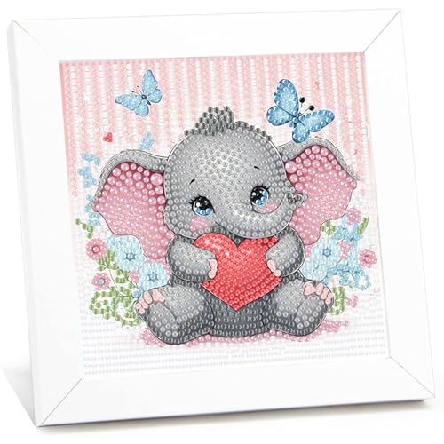 Elefant Diamond Painting kinder mit Rahmen,Elefanten 5D Diamond Art Anfänger Bilder Kinder,Diamant Painting Home Decor Geschenk für Kinder ab 6 Jahren(15x15cm) von Viart