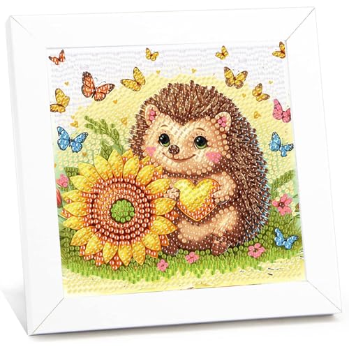 Igel Diamond Painting kinder mit Rahmen,Igel 5D Diamond Art Anfänger Bilder Kinder,Diamant Painting Home Decor Geschenk für Kinder ab 6 Jahren(15x15cm) von Viart