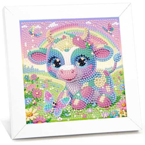 Kuh Diamond Painting kinder mit Rahmen,Kuh 5D Diamond Art Anfänger Bilder Kinder,Diamant Painting Home Decor Geschenk für Kinder ab 6 Jahren(15x15cm) von Viart