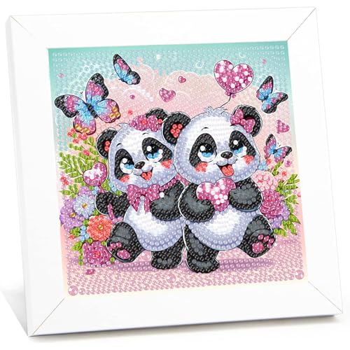 Panda Diamond Painting kinder mit Rahmen,Panda 5D Diamond Art Anfänger Bilder Kinder,Diamant Painting Home Decor Geschenk für Kinder ab 6 Jahren(15x15cm) von Viart