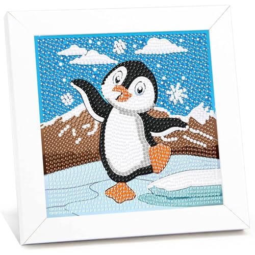 Pinguin Diamond Painting kinder mit Rahmen,Pinguin 5D Diamond Art Anfänger Bilder Kinder,Diamant Painting Home Decor Geschenk für Kinder ab 6 Jahren(15x15cm) von Viart