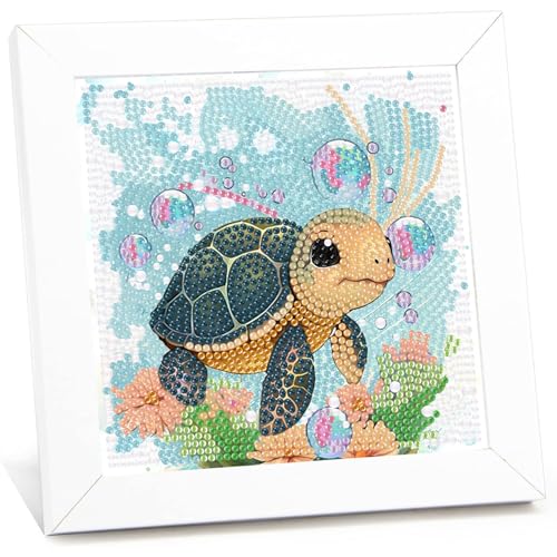 Schildkröte Diamond Painting kinder mit Rahmen,Schildkröte 5D Diamond Art Anfänger Bilder Kinder,Diamant Painting Home Decor Geschenk für Kinder ab 6 Jahren(15x15cm) von Viart