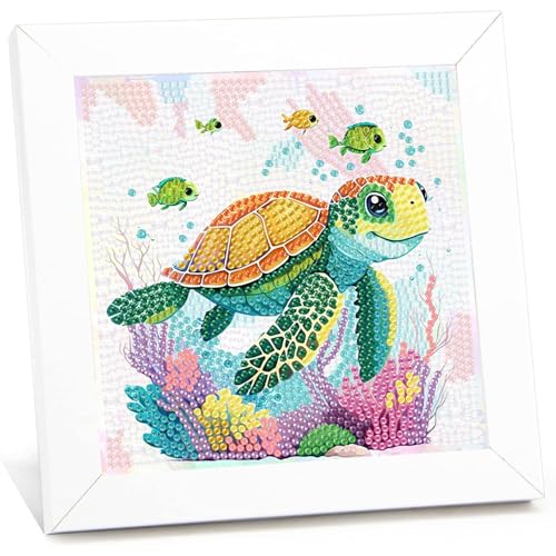 Schildkröte Diamond Painting kinder mit Rahmen,Seeschildkröten Diamond Art Anfänger Bilder Kinder,5D Diamant Painting Home Decor Geschenk für Kinder ab 6 Jahren(15x15cm) von Viart