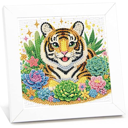 Tiger Diamond Painting kinder mit Rahmen-Tiger 5D Diamond Art Anfänger Bilder Kinder,Tiger Diamant Painting Home Decor Geschenk für Kinder ab 6 Jahren(15x15cm) von Viart