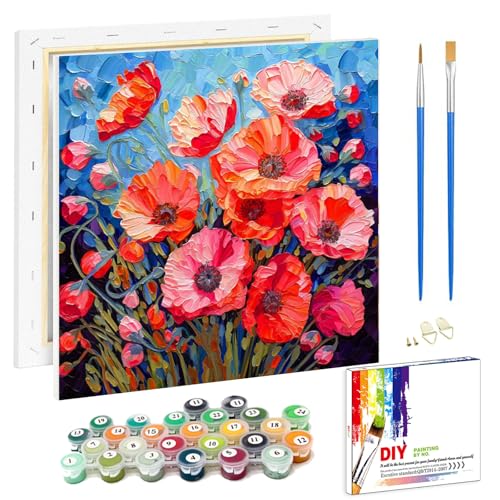 Viart Blumen Malen Nach Zahlen mit Rahmen-Malen nach Zahlen Erwachsene Geschenkbox,Blume Paint by Numbers Adult für Home Wand Dekor 20x20cm von Viart