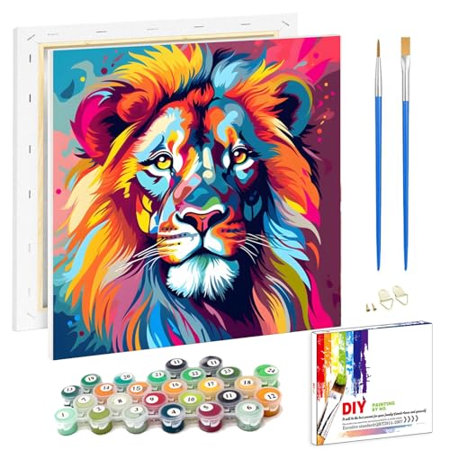 Viart Löwe Malen Nach Zahlen mit Rahmen-Malen nach Zahlen Erwachsene Geschenkbox,Lion Paint by Numbers Adult für Home Wand Dekor 20x20cm von Viart