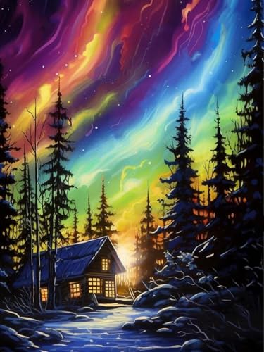 Viart Malen Nach Zahlen Erwachsene Aurora-Malen Nach Zahlen für Erwachsene Aurora,Landschaft Paint by Numbers Adult Für Haus Dekoration(30x40cm) von Viart