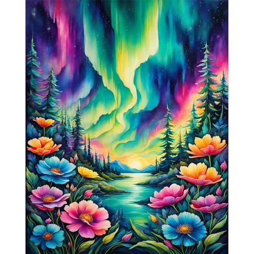 Viart Malen Nach Zahlen Erwachsene Aurora-Malen Nach Zahlen für Erwachsene Blume,Wald Paint by Numbers Adult Für Haus Dekoration(40x50cm) von Viart