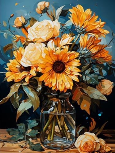 Viart Malen Nach Zahlen Erwachsene Blumen-Malen Nach Zahlen für Erwachsene Blumen,Vase Paint by Numbers Adult Für Haus Dekoration(30x40cm) von Viart