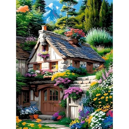 Viart Malen Nach Zahlen Haus-Malen nach Zahlen Erwachsene Landschaft,Kabine Paint by Numbers Adult für Home Wand Dekor 30x40cm von Viart