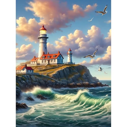 Viart Malen Nach Zahlen Leuchtturm-Malen nach Zahlen Erwachsene Landschaft,Leuchtturm Paint by Numbers Adult für Home Wand Dekor 30x40cm von Viart