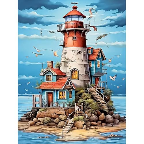 Viart Malen Nach Zahlen Leuchtturm -Malen nach Zahlen Erwachsene Leuchtturm,Landschaft Paint by Numbers Adult für Home Wand Dekor 30x40cm von Viart