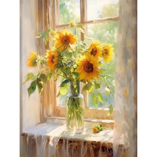 Viart Malen nach Zahlen Sonnenblume-Malen nach Zahlen Erwachsene,Sonnenblumen Paint by Numbers Adult für Home Wand Dekor 30x40cm von Viart