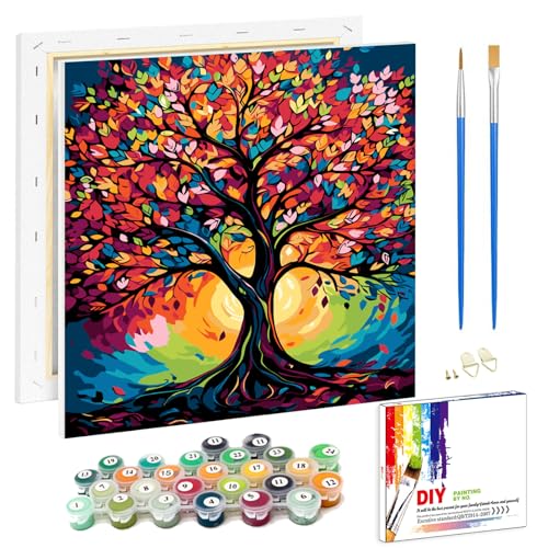 Viart Malen Nach Zahlen mit Rahmen Baum-Malen nach Zahlen Erwachsene Geschenkbox,Baum des Lebens Paint by Numbers Adult für Home Wand Dekor 20x20cm von Viart