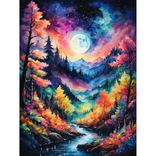 Viart Malen nach Zahlen Baum-Malen nach Zahlen Erwachsene Landschaft,Mond Paint by Numbers Adult für Home Wand Dekor 30x40cm von Viart