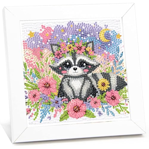 Waschbär Diamond Painting kinder mit Rahmen,Waschbär 5D Diamond Art Anfänger Bilder Kinder,Diamant Painting Home Decor Geschenk für Kinder ab 6 Jahren(15x15cm) von Viart