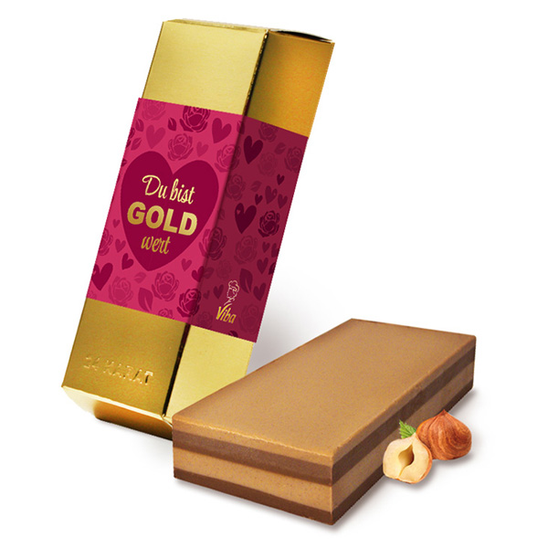 Viba Schichtnougatblock im Goldbarren "Du bist Gold wert", 180g von Viba