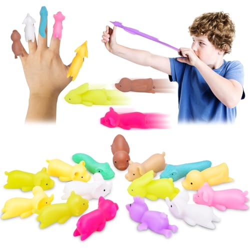 Vibbang 15 Stück Schleuder Dinosaurier Spielzeug, Slingshot Dinosaur Finger Toys, Fliegende Dinosaurier Schleuder Spielzeug, Tiere Pädagogisches Spielzeug, Party Mitgebsel für Kinder Jungen Mädchen von Vibbang