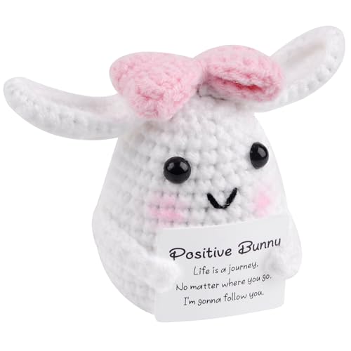 Vibbang Positive Potato Pocket Hug, Positive Ostern Hase mit Positiver Energiekarte, Lustige Mini Kaninchen Strickpuppe, Osterhasen-Glücksgeschenk, Osterhasen-Dekoration, Ostergeschenke für Kinder von Vibbang