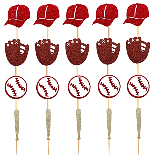 36 Stück Baseball-Cupcake-Topper, Glitzer, Baseball-Partyzubehör, Dessert-Muffin-Kuchendekorationen für Baseball-Mottoparty, Babyparty oder Happy Birthday-Party-Dekoration von Vibeascomfotaler