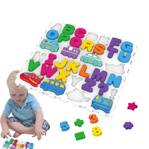 Alphabet-Form- und Zahlenpuzzles – Holzspiel zum Zuordnen von Buchstaben und Zahlen | Form- und Farberkennungsspiel für Mädchen, und Kinder von Vibhgtf