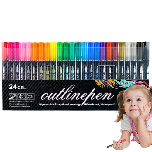 Vibhgtf Graffiti-Marker zum Ausmalen: Doppellinien-Doodle-Konturmarker | Schimmernde Textmarker für Bastelarbeiten, Scrapbooking, Fotoalben und Tagebücher von Vibhgtf