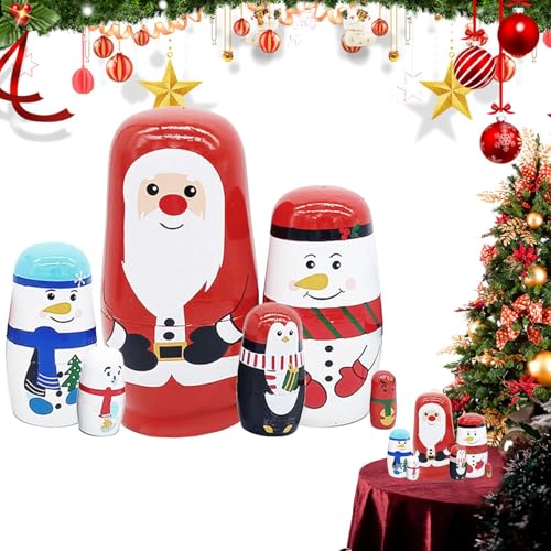 Weihnachts-Nistpuppen für Kinder – Weihnachtsbaum-Nistpuppen |. Weihnachts-Nistpuppen, handgefertigte Nistfiguren aus Holz, niedliche weihnachtliche russische Nistpuppen, Stapelspielzeug für Kinder, W von Vibhgtf