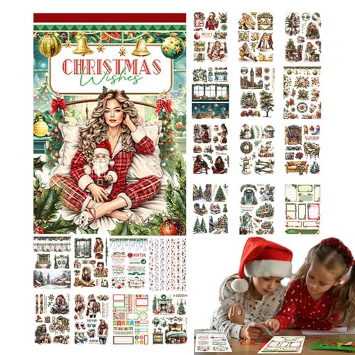 Weihnachtsaufkleber für Scrapbooking, Scrapbook-Stickerbuch | Weihnachts-Scrapbooking-Ledger-Stickerbuch,Mehrzweck-Basteldekoration für Scrapbookings, Fotoalben und Grußkarten von Vibhgtf