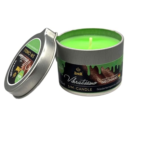 VIBRATISSIMO S/M Kerze Neon Grün 50 ml I Niedertemperatur-Kerze in neon-grün I hochwertiger Kerzenwachs geruchlos I Tropfkerze für Erotik Spiele I romantische Massagekerze für Paare I Wax Candle von Vibratissimo