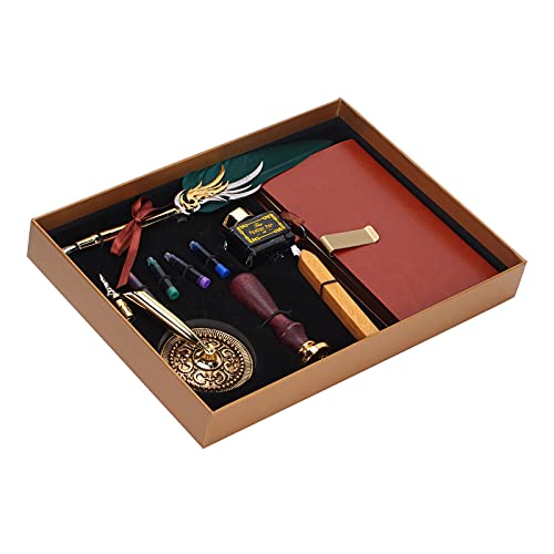 Vibrivio Dip Füllfederhalter Dip Kalligraphie Stift Set, Quill Füllfederhalter Kit mit Tintenbeutel, Lackstempelwerkzeug, Schreiben Geschenkbox, Dunkelgrün SKU_SP139035 von Vibrivio