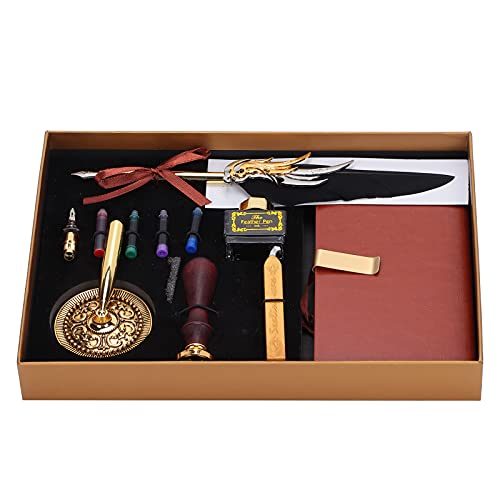 Vibrivio Dip Kalligraphie Stift Set Dip Kalligraphie Stift Set, Quill Füllfederhalter Kit mit Tintenbeutel, Lackstempelwerkzeug, Schreibstift Geschenkbox, Schwarz SKU_SP139001 von Vibrivio