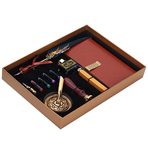 Vibrivio Quill Pen Dip Kalligraphie Stift Set, Quill Füllfederhalter Kit mit Tintenbeutel, Lackstempelwerkzeug, Geschenkbox für Kalligraphie, Marineblau SKU_SP139033 von Vibrivio