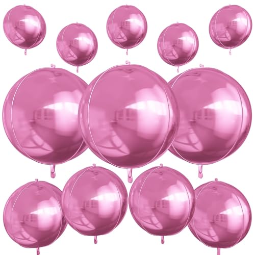 12 Stück rosa runde Folienballons, 55,9 cm, 38,1 cm, 25,4 cm, 4D-Heliumballballon, metallischer rosa Folienballon für Geburtstag, Abschlussfeier, Hochzeit, Jahrestag, Silvester, Disco, Abschlussball 12 Stück rosa runde Folienballons, 55,9 cm, 38,1 cm, 25,4 cm, 4D-Heliumballballon, metallischer rosa Folienballon für Geburtstag, Abschlussfeier, Hochzeit, Jahrestag, Silvester, Disco, Abschlussball von Vibzox