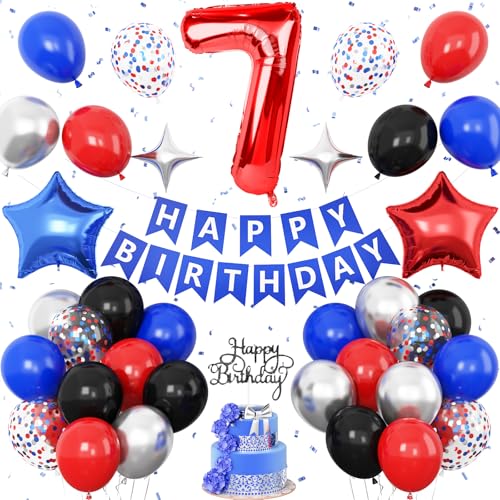 7. Geburtstag Dekorationen Rot Schwarz Blau 7. Party Luftballons für Jungen Kinder Zahl 7 Ballon Stern Folienballons Banner Kuchen Topper Held Thema Geburtstag Party Dekor 7. Geburtstag Dekorationen Rot Schwarz Blau 7. Party Luftballons für Jungen Kinder Zahl 7 Ballon Stern Folienballons Banner Kuchen Topper Held Thema Geburtstag Party Dekor von Vibzox