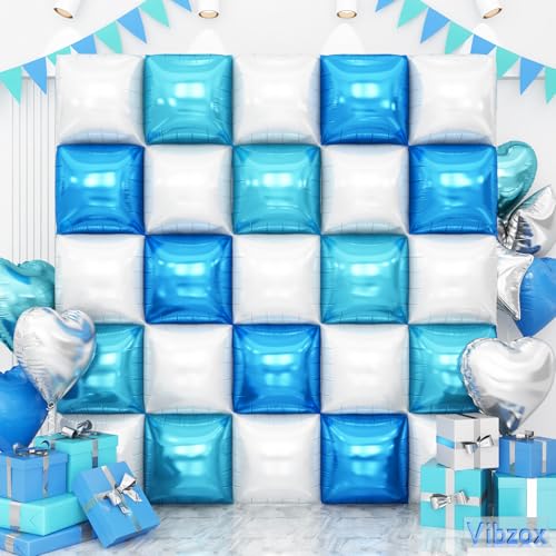 Blau-weiße doppelseitige quadratische Folienballons Wand, 48,3 cm, Chrom, Dunkelhellblau, Weiß, Folienballons, Tunnelbogen-Kit für Junggesellinnenabschied, Jubiläum, Hochzeit, Geburtstagsfeier Blau-weiße doppelseitige quadratische Folienballons Wand, 48,3 cm, Chrom, Dunkelhellblau, Weiß, Folienballons, Tunnelbogen-Kit für Junggesellinnenabschied, Jubiläum, Hochzeit, Geburtstagsfeier von Vibzox