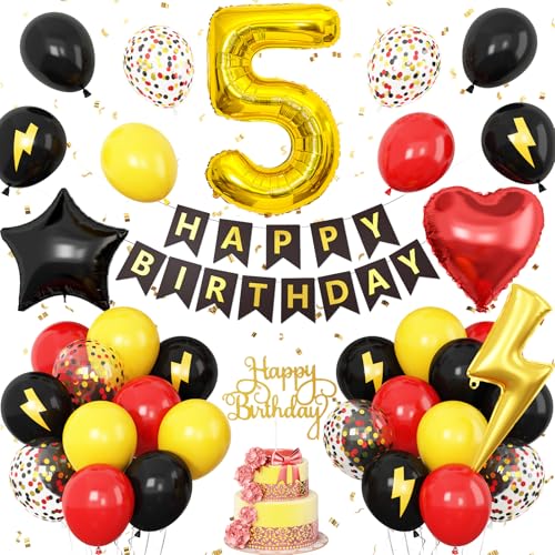Dekoration zum 5. Geburtstag für Jungen, rot, schwarz, gelb, Geburtstagsballon für Kinder, Blitzdruck, Zahl 5, Banner, Kuchendekoration, für Jungen und Mädchen, Geburtstagsparty-Dekoration Dekoration zum 5. Geburtstag für Jungen, rot, schwarz, gelb, Geburtstagsballon für Kinder, Blitzdruck, Zahl 5, Banner, Kuchendekoration, für Jungen und Mädchen, Geburtstagsparty-Dekoration von Vibzox