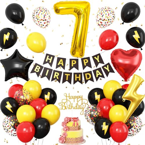 Dekoration zum 7. Geburtstag für Jungen, rot, schwarz, gelb, Geburtstagsballon für Kinder, Blitzdruck, Zahl 7, Banner, Kuchendekoration, für Jungen und Mädchen, 7 Jahre, Party-Dekoration Dekoration zum 7. Geburtstag für Jungen, rot, schwarz, gelb, Geburtstagsballon für Kinder, Blitzdruck, Zahl 7, Banner, Kuchendekoration, für Jungen und Mädchen, 7 Jahre, Party-Dekoration von Vibzox