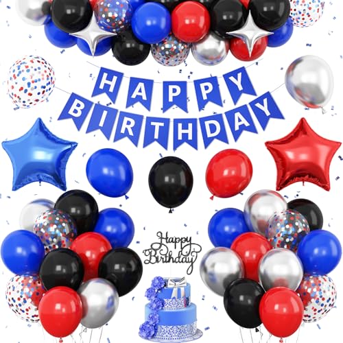 Rot/Schwarz/Blaue Geburtstagsdekorationen für Jungen, Metallic-Silber, Blau, Rot, Party-Luftballons, Stern-Folienballons, Banner, Kuchendekoration, Helden-Thema, Geburtstagsparty-Dekoration Rot/Schwarz/Blaue Geburtstagsdekorationen für Jungen, Metallic-Silber, Blau, Rot, Party-Luftballons, Stern-Folienballons, Banner, Kuchendekoration, Helden-Thema, Geburtstagsparty-Dekoration von Vibzox