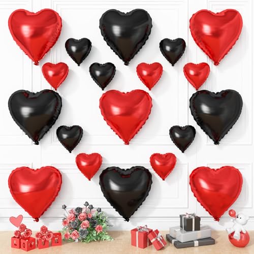 Rot-schwarze Herz-Luftballons, 19 Stück schwarze und rote Herzballons, 45,7 cm mit 25,4 cm großem, schwarzem, rotem Helium-Mylar-Herzballon für Geburtstag, Brautparty, Verlobung, Hochzeit Rot-schwarze Herz-Luftballons, 19 Stück schwarze und rote Herzballons, 45,7 cm mit 25,4 cm großem, schwarzem, rotem Helium-Mylar-Herzballon für Geburtstag, Brautparty, Verlobung, Hochzeit von Vibzox