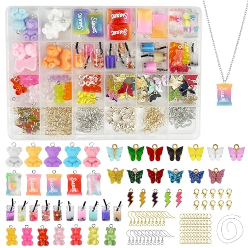 VicBou 150PCS Anhänger Set, Selber Machen Schmuckanhänger Resin Bubble Tea, Schmetterling Bubble Tea Anhänger Schlüsselanhänger Gummibärchen Ohrringe DIY Geschenk von VicBou