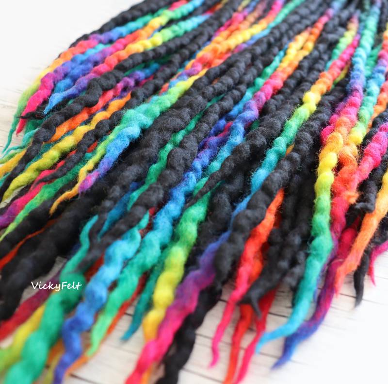 Wolle Dreads Regenbogen 10 De Bis Volles Set Schwarze Wurzeln Doppelseitige Dreadlocks 14 74 cm von VickyFelt